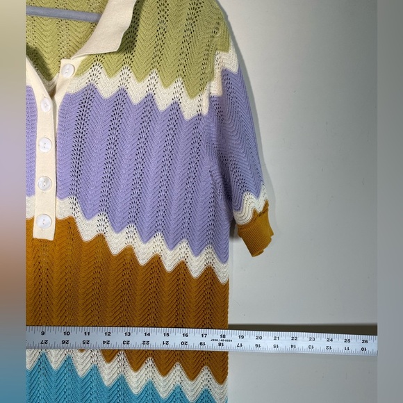 Heartloom Chevron Knit Laurent Beach Cover-Up Dress Sz M Cotton Polo Collar - Picture 10 of 13